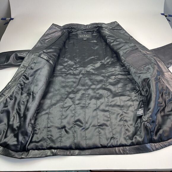 Vintage Nicole Miller Leather Long Line Jacket XL Black Grunge Mob Wife goth - Picture 11 of 13